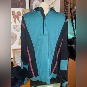 Vintage Men’s Members Only Teal Black Pullover Tee with Pink Accents
